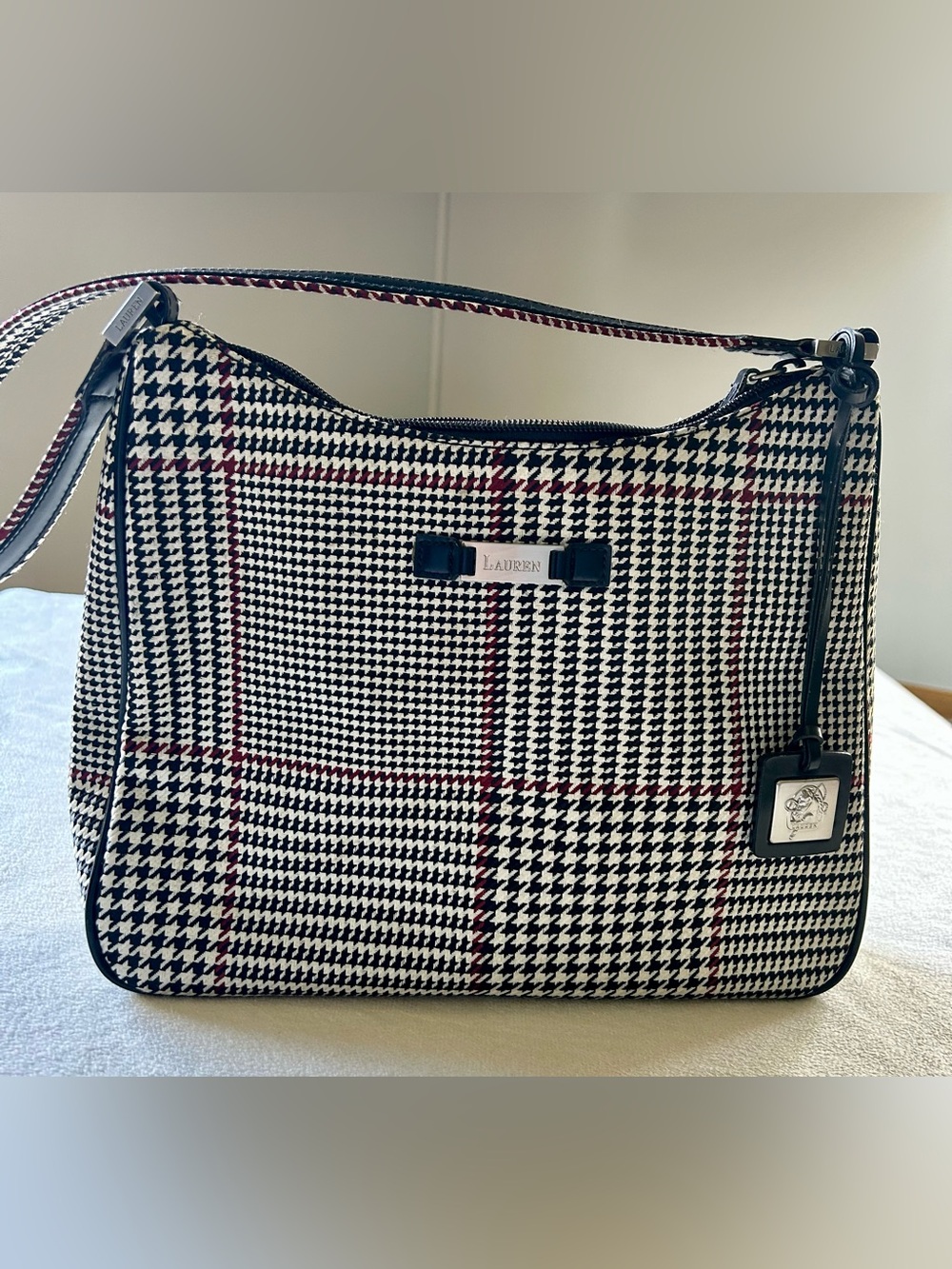 RALPH LAUREN Houndstooth Plaid Shoulder Bag - Black, White & Red NWOT